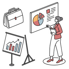 Woman presenting business charts and graphs presentation