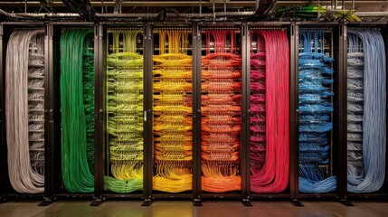 Colorful server cables in racks