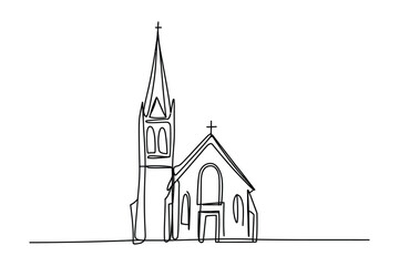 One line drawing of church building - vector illustration