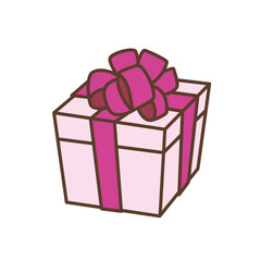 濃いピンク色いリボン付きの薄いピンク色ギフトボックスのイラスト