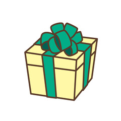 緑色いリボン付きの黄色ギフトボックスのイラスト