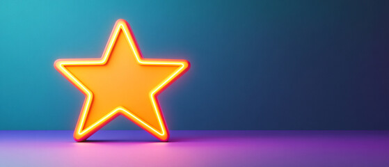 Obraz premium Glowing star icon with neon light effect on colorful background, bright and vibrant minimalistic design