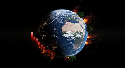 Global Economic Downturn Earth with Declining Graph