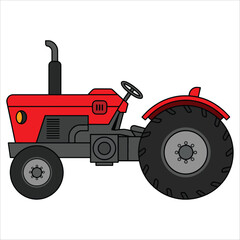 Vector illustration featuring vintage red farm tractor symbolizing farm machinery, agriculture, and countryside themes ideal for classic and rustic designs.