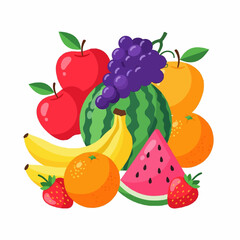 Vibrant fruit arrangement featuring apples, watermelon, grapes, bananas, and oranges, perfect for healthy eating and fresh juice concepts