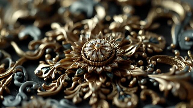 Opulent Gold and Grey Floral Ornament A Luxurious Close-Up