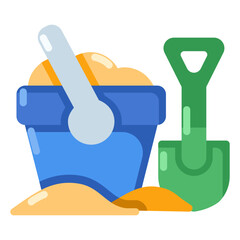 sand bucket and shovel flat icon