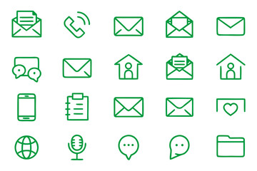 Clean and modern communication symbols for digital platforms featuring a streamlined mail envelope and related messaging elements in a professional graphic design