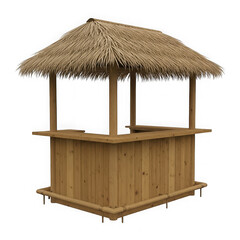 A charming tiki bar hut with a thatched roof, perfect for a tropical getaway, isolated on transparent background