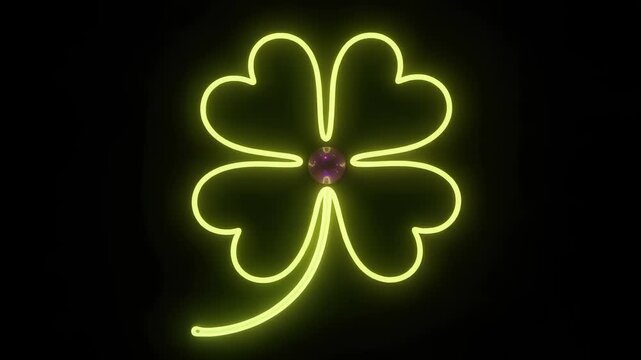 Neon four-leaf clover with glowing sphere