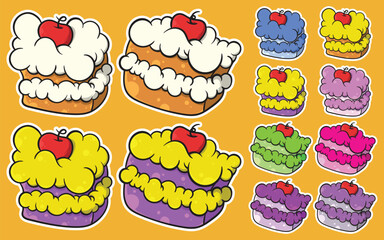 Cute Colorful Cake Cartoon Vector Set