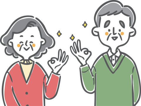 OKサインをするシニア夫婦　上半身　ベクター
