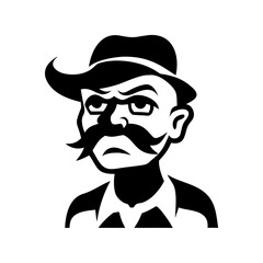 Illustration of a man with a mustache wearing a hat