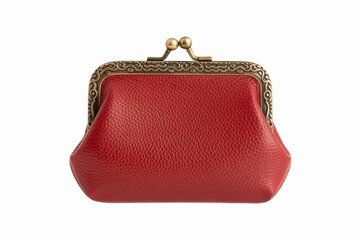 Vintage red leather coin purse with ornate metal clasp and embossed pattern