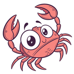 Cute cartoon crab with big eyes and claws raised