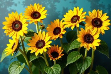 Obraz premium A dozen sunflowers, bold colors, rustic charm, arrangement, summer, vibrant