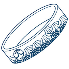 Blue line art of a bracelet with japanese wave pattern