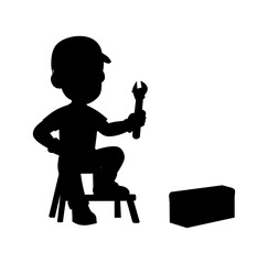 Cartoon Shadow Man Technician Rest After Fix Simple Design Icon Digital
