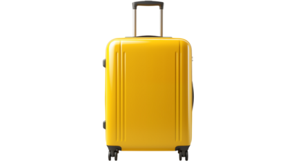 Stylish yellow suitcase perfect for travel adventures, vacations, and modern lifestyle promotions isolated on white or transparent png.