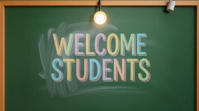 Chalkboard with glowing welcome message