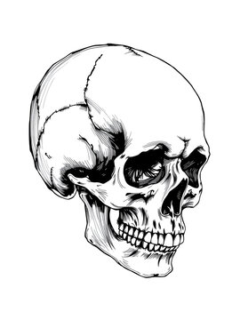 Hand drawn pen and ink study of the human skull - vectorised in PS