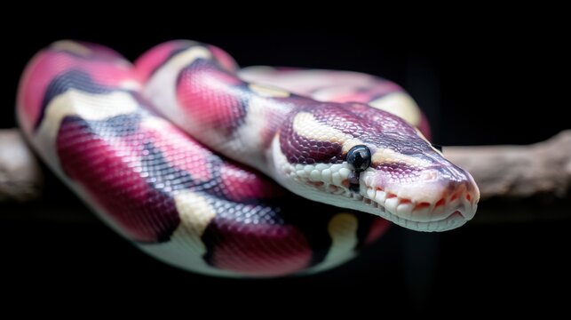 Captivating ball python in close-up exotic habitat wildlife photography dark background serpentine beauty