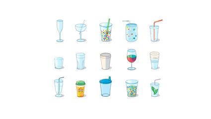 Assorted drinkware illustration showcasing different types of glasses and cups for beverages and drinks