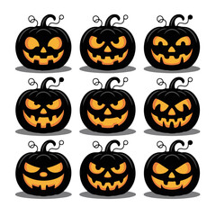 Set of Halloween scary pumpkin jack o lantern faces
