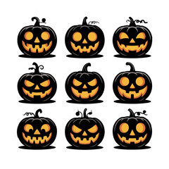Set of Halloween scary pumpkin jack o lantern faces