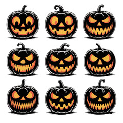 Set of Halloween scary pumpkin jack o lantern faces