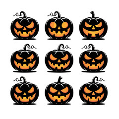 Set of Halloween scary pumpkin jack o lantern faces