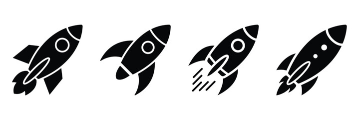 Flying rocket vector illustration. Rocket launch vector icon logo concept. Space rocket vectors. Spacecraft and launch icons