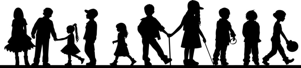 Diversity children playing silhouette