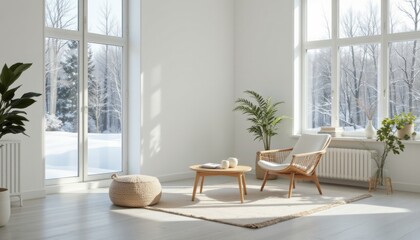 Minimalist Living Room with Winter View