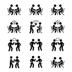 Meeting discussion and dialogue icon set