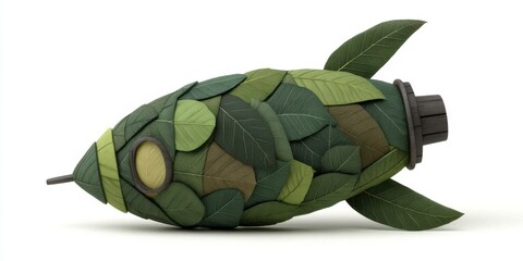 rocket growth minimal sustainability concept. Leaf-covered rocket blending nature and technology in a unique design.