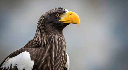 Steller's Sea Eagle Portrait: Majestic Bird of Prey with a Piercing Gaze Focus