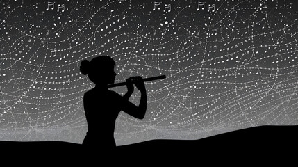 aria flute line art silhouette vector illustration