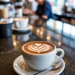 White coffee cup with latte art image