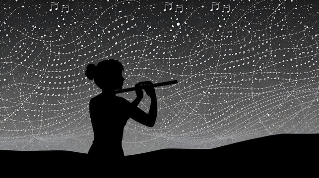 aria flute line art silhouette vector illustration