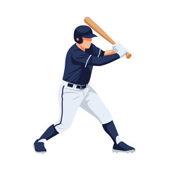 Baseball player in a batting stance, wearing a helmet and uniform, holding a wooden bat, ready to swing.