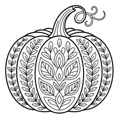 Pumpkin Mandala Design Autumn Halloween Coloring Page Illustration, coloring pages
