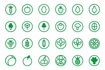 Comprehensive collection of organic and vegan lifestyle symbols for health conscious brands and eco friendly businesses featuring diverse dietary and wellness elements