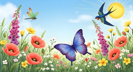 Obraz premium A colorful wild pattern with flowers and leaves