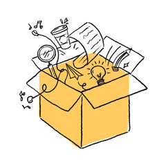 Crayon drawing open the box of creative tools PNG Transparent