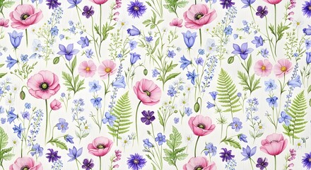 Fototapeta premium A colorful wild pattern with flowers and leaves 
