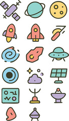 Fototapeta premium Colorful Space Exploration Icon Collection.