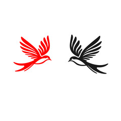 Obraz premium Red and Black Bird Silhouettes in Flight – Minimalist Vector Art