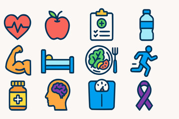 Healthy Lifestyle Icons – Fitness, Nutrition, Wellness & Mental Health