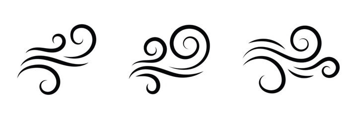 Wind line doodle set. Windy, storm, breeze weather symbol. Doodle wind line sketch set. Vector illustration